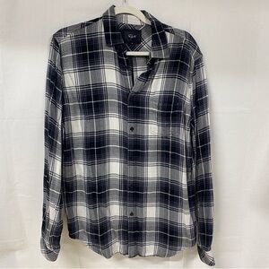 Rails Hunter Plaid Button Down Shirt Women Medium Black White Lightweight